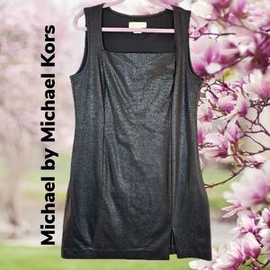 Michael By Michael Kors Black Faux Leather Look Texture Look Mini Dress Sz 14